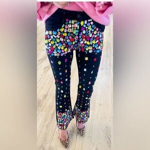 Colorful Gemstone Black Denim Pants